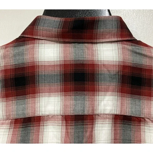 JOHN VARVATOS Shirt Mens L Plaid Button Up Double Pocket Long Sleeve Cotton Red - Picture 7 of 9